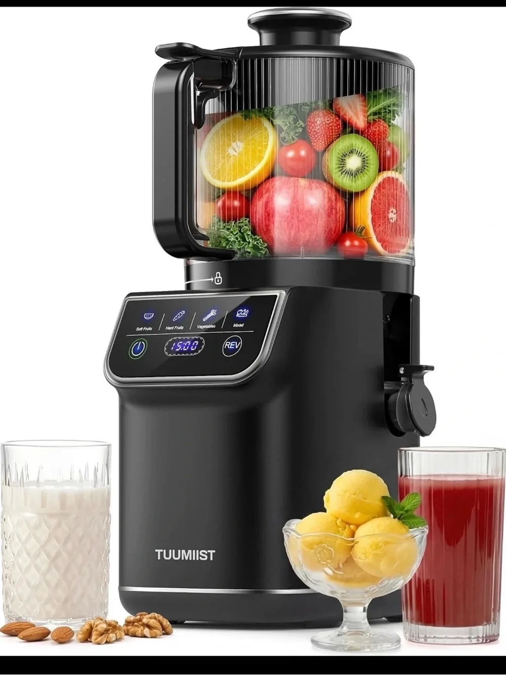 3-in-1 Cold Press Juicer Machine Smart Touch Masticating Juicers Whole Fruit &